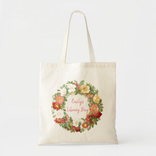 Personalized Floral Library Tote Bag