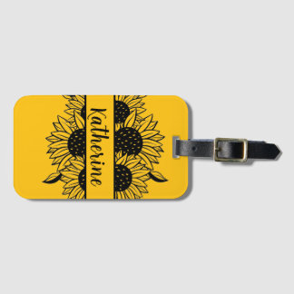 Personalized Floral line drawing sunflowers name Luggage Tag