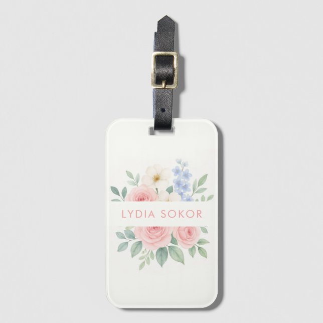 Personalized Floral Luggage Tag (Front Vertical)