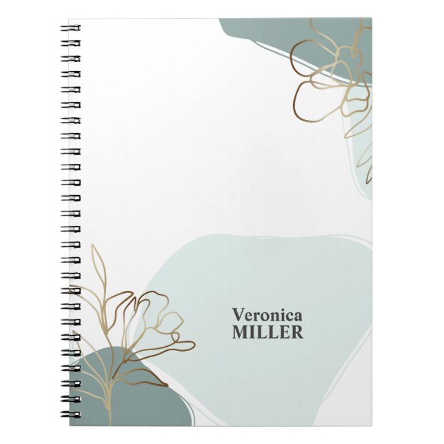Personalized Floral Modern Mint and Gold Notebook (Front)