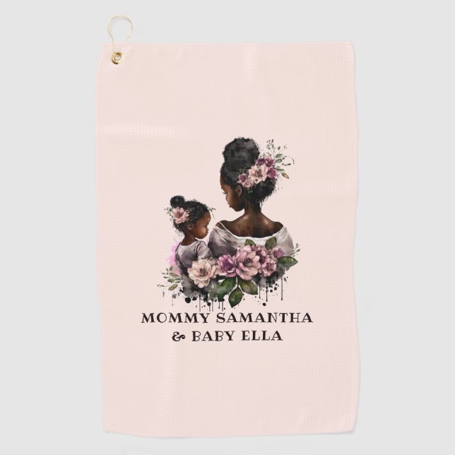 Personalized Floral Mom and Baby (2) Golf Towel (Front)