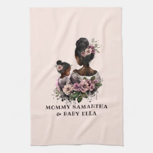 Personalized Floral Mom and Baby (2) Kitchen Towel