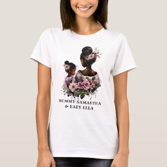 Personalized Floral Mom and Baby (2) T-Shirt (Front)