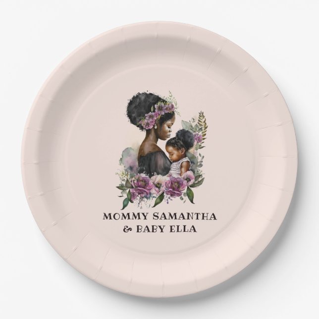 Personalized Floral Mom and Baby (3) Paper Plate (Front)