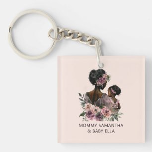 Personalized Floral Mom and Baby Keychain