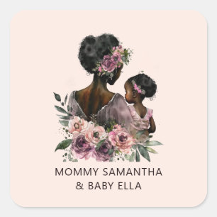 Personalized Floral Mom and Baby Square Sticker