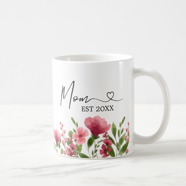 Personalized Floral Mom Mug – EST Year Gift (Right)