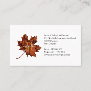 Personalized Floral Monogram Autumn Maple Leaf Business Card