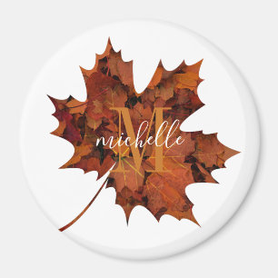 Personalized Floral Monogram Autumn Maple Leaf Magnet