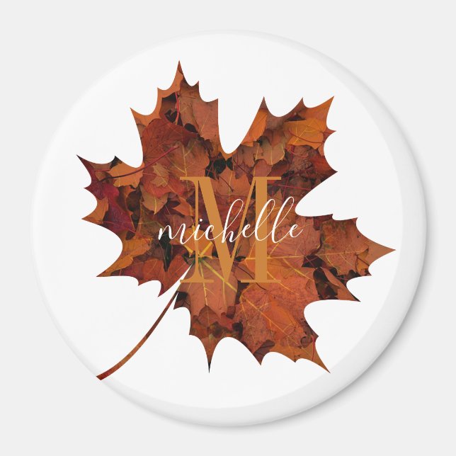 Personalized Floral Monogram Autumn Maple Leaf Magnet (Front)
