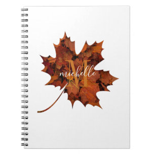 Personalized Floral Monogram Autumn Maple Leaf Notebook