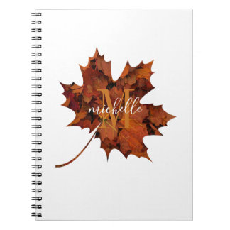 Personalized Floral Monogram Autumn Maple Leaf Notebook