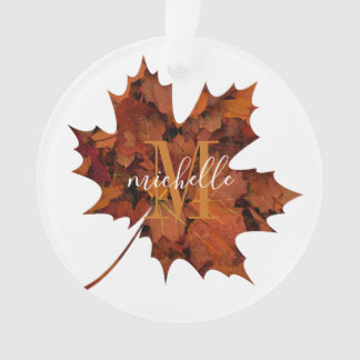 Personalized Floral Monogram Autumn Maple Leaf Ornament