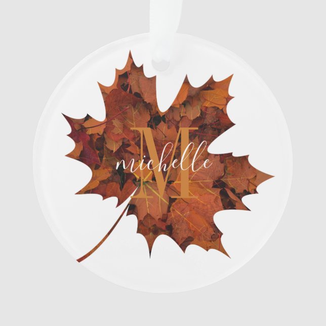 Personalized Floral Monogram Autumn Maple Leaf Ornament (Front)