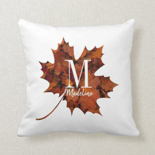 Personalized Floral Monogram Autumn Maple Leaf Throw Pillow