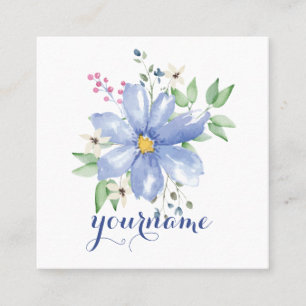 Personalized Floral Monogram Blue Wildflowers Square Business Card