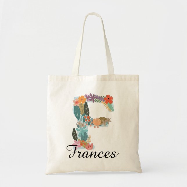 Personalized Floral Monogram Custom Name Botanical Tote Bag (Front)