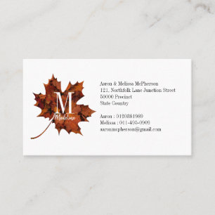 Personalized Floral Monogram Fall Maple Leaf Business Card