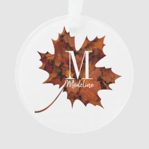 Personalized Floral Monogram Fall Maple Leaf Ornament