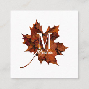Personalized Floral Monogram Fall Maple Leaf Square Business Card