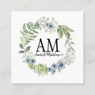 Personalized Floral Monogram Forest Flowers Square Business Card