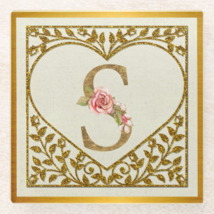 Personalized Floral Monogram, From A to Z  Glass Coaster