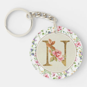 Personalized Floral Monogram, From A to Z  Keychain