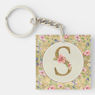 Personalized Floral Monogram, From A to Z Keychain