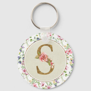 Personalized Floral Monogram, From A to Z  Keychain