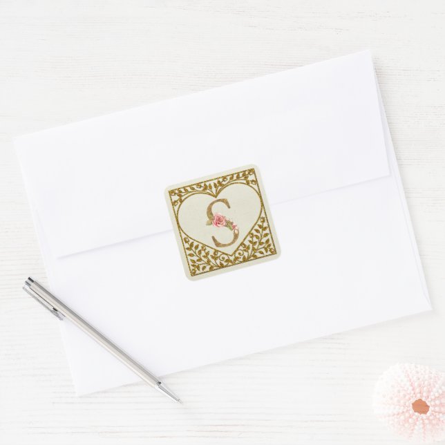 Personalized Floral Monogram, From A to Z  Square Sticker (Envelope)