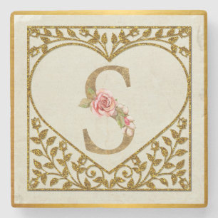 Personalized Floral Monogram, From A to Z  Stone Coaster