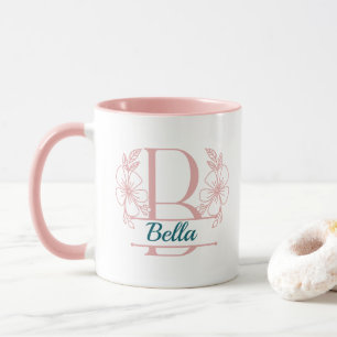 Personalized Floral Monogram Letter B Mug - Custom