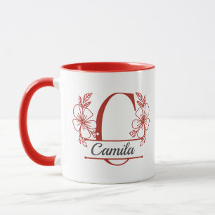 Personalized Floral Monogram Letter C Mug - Custom