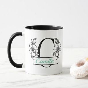 Personalized Floral Monogram Letter C Mug - Custom