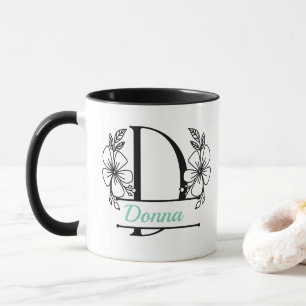 Personalized Floral Monogram Letter D Mug - Custom