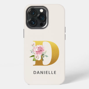 Personalized Floral Monogram Letter D Name iPhone 13 Pro Case