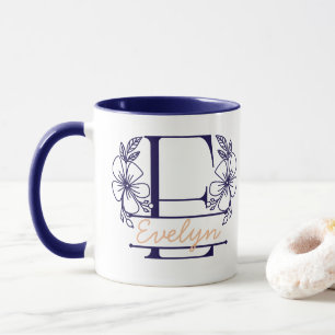Personalized Floral Monogram Letter E Mug - Custom