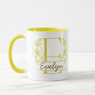 Personalized Floral Monogram Letter E Mug - Custom