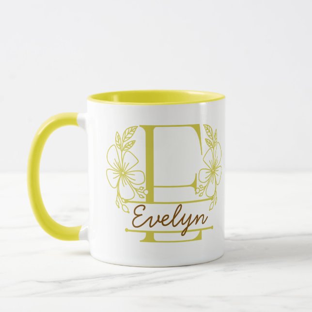 Personalized Floral Monogram Letter E Mug - Custom (Left)