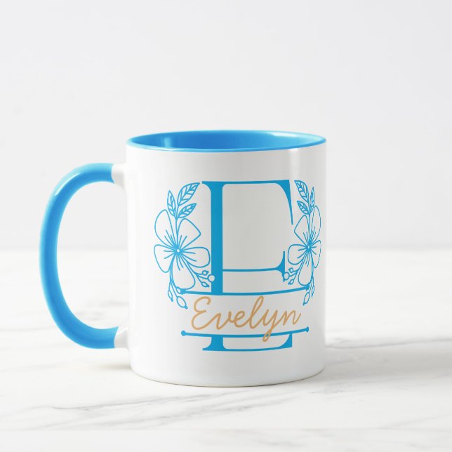 Personalized Floral Monogram Letter E Mug - Custom (Left)