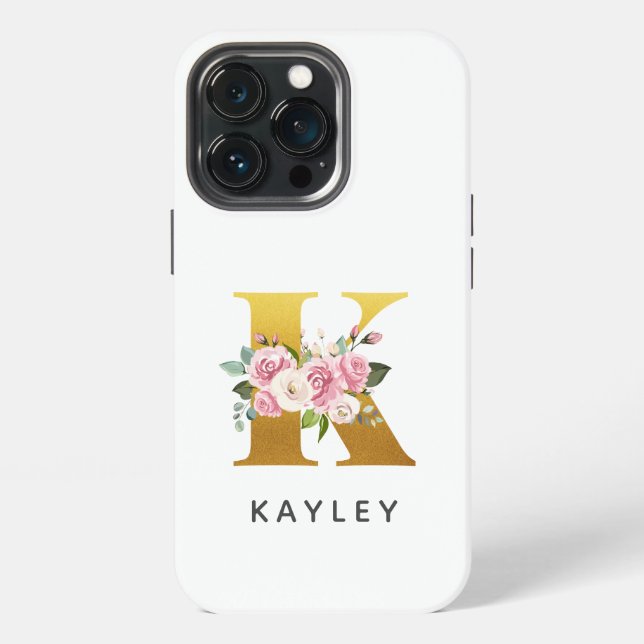 Personalized Floral Monogram Letter K Name iPhone Case (Back)