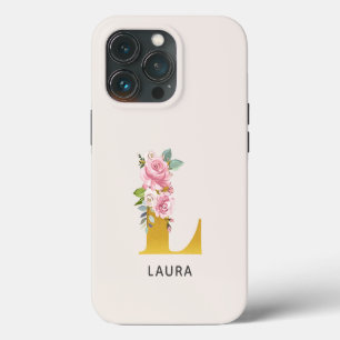 Personalized Floral Monogram Letter L Name iPhone 13 Pro Case