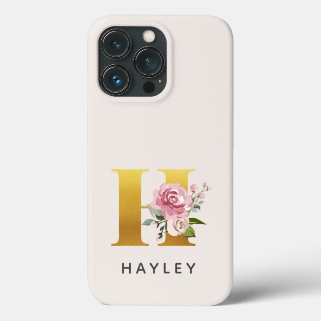 Personalized Floral Monogram Letter M Name Case-Mate iPhone Case (Back)
