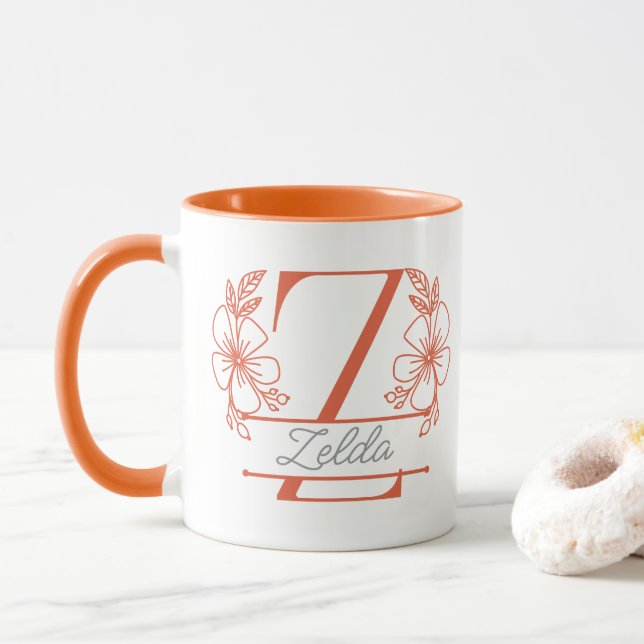 Personalized Floral Monogram Letter Z Mug - Custom (With Donut)