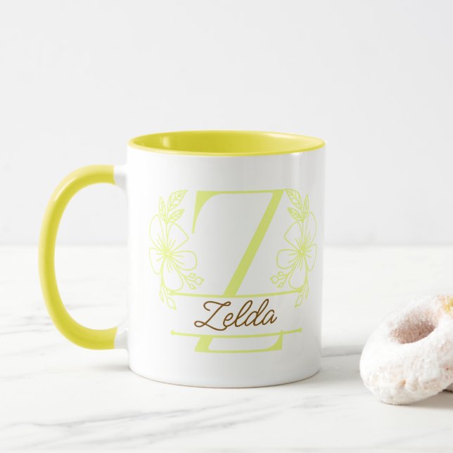 Personalized Floral Monogram Letter Z Mug - Custom (With Donut)