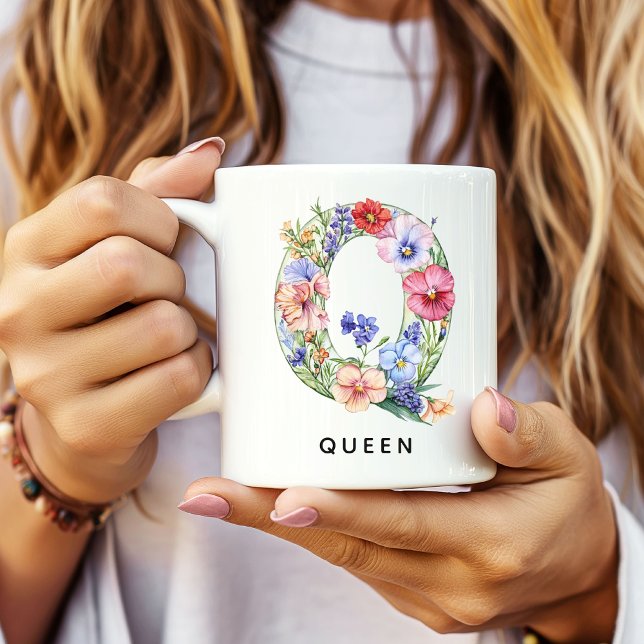 Personalized Floral Monogram Mug Gift for Her Mom (floral alphabet mug gift for her, custom mug birthday gift wife, floral monogram graduation for girl)