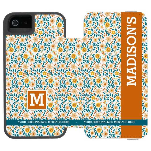 Personalized Floral Monogram & Name  Incipio iPhone Wallet Case (Folio Open)