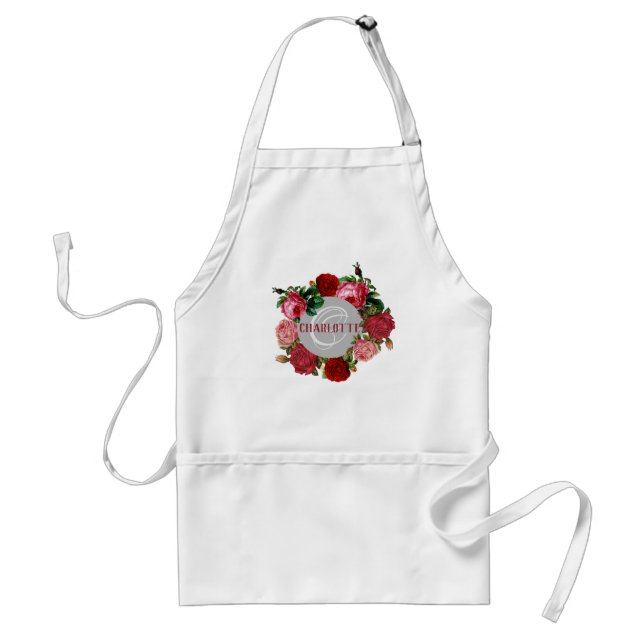 Personalized Floral Monogram Name White Standard Apron (Front)