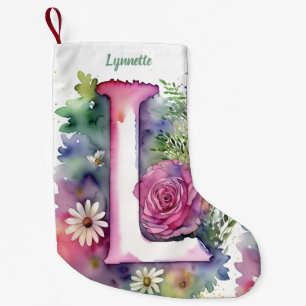 Personalized Floral Monogram Roses and Daisies Small Christmas Stocking