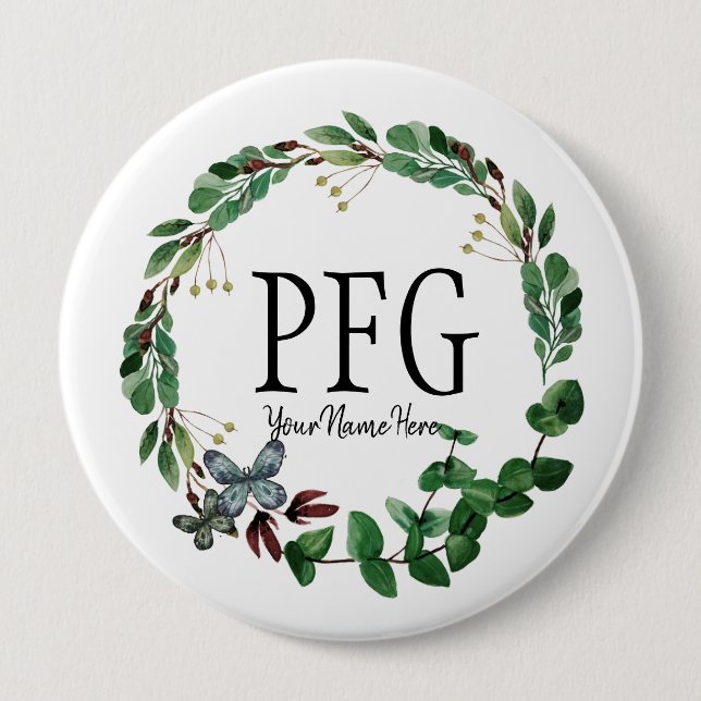Personalized Floral Monogram Spring Foliage 4 Inch Round Button (Front)